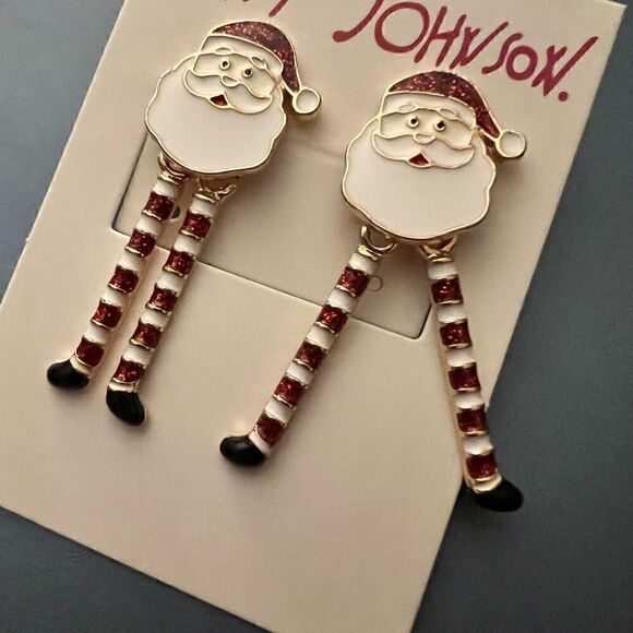 🎅🏻 Betsey Johnson Festive Holly Jolly Santa dangling movable legs earrings 🎅🏻 - Picture 8 of 9